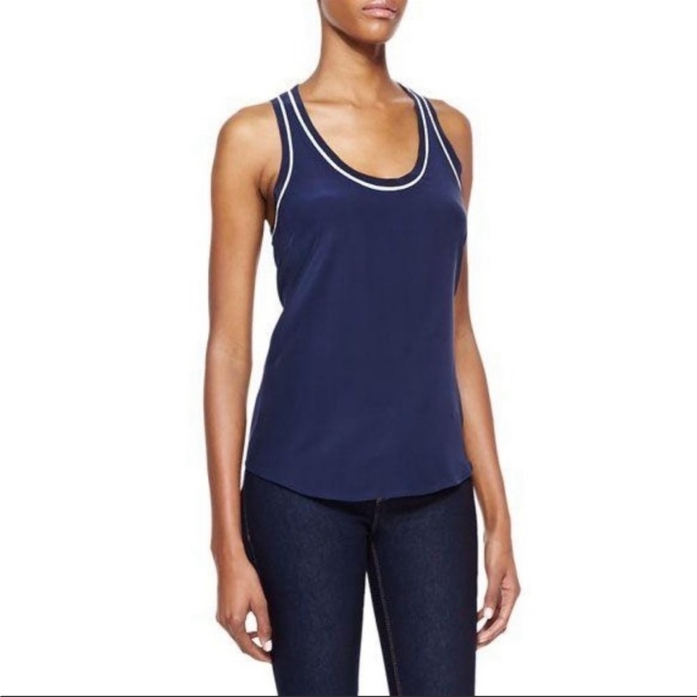 Joie silk racerback dark navy blue white blouse tank  CORIANNE top shirt nwt